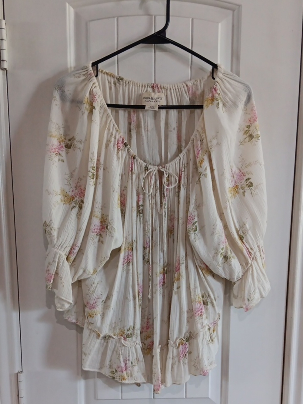 Denim & Supply Ralph Lauren Floral Boho Peasant Blouse Off Shoulder XL